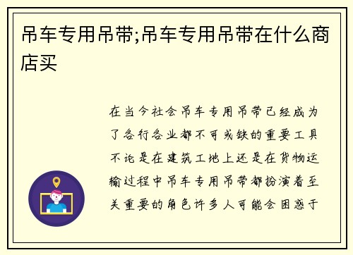 吊车专用吊带;吊车专用吊带在什么商店买