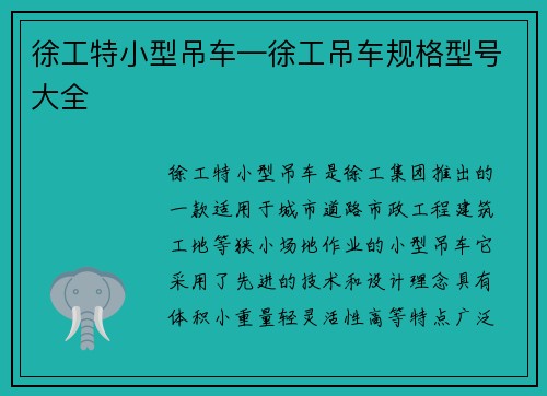 徐工特小型吊车—徐工吊车规格型号大全